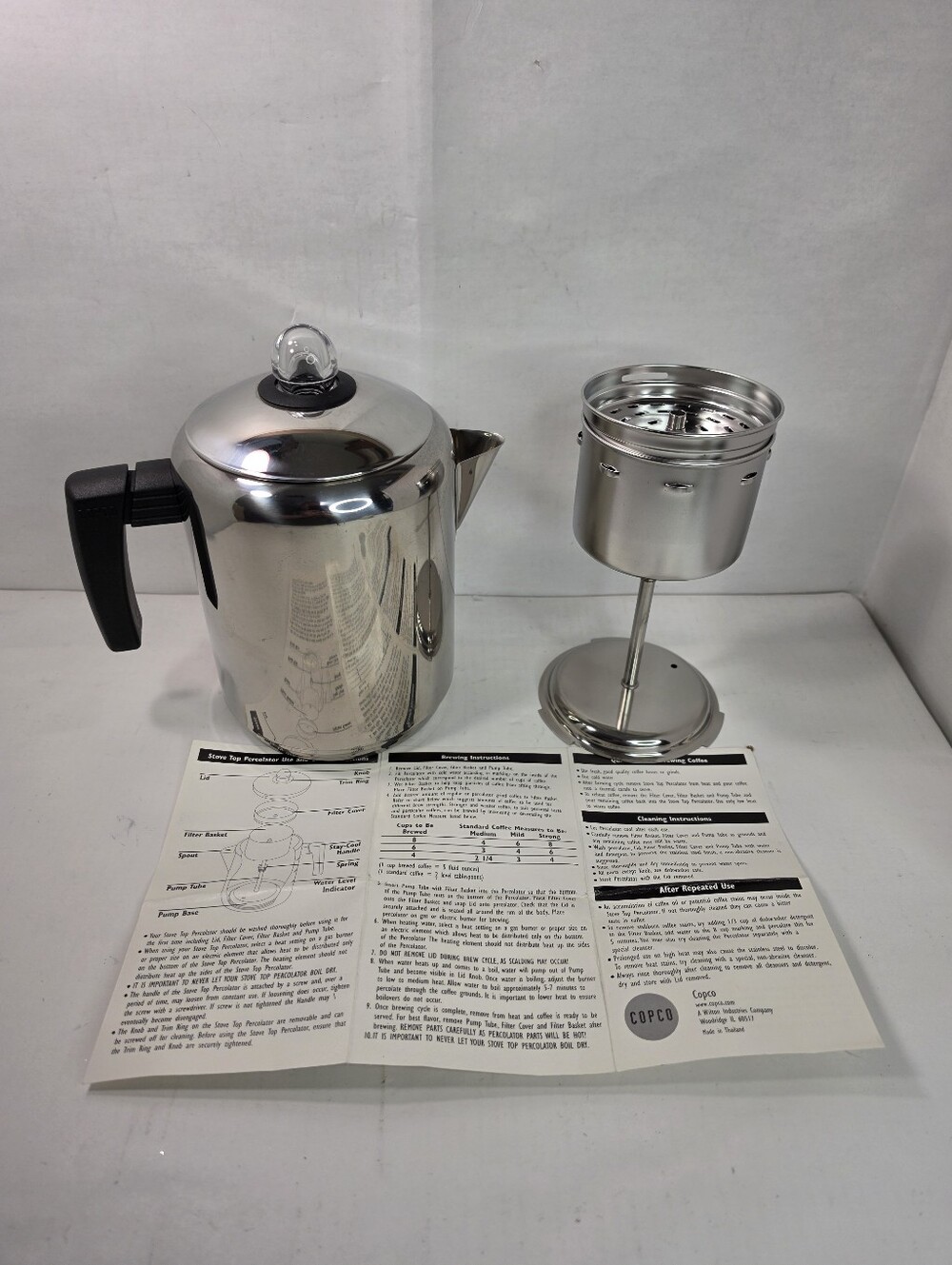 COPCO Stainless Steel 8 Cup Stovetop Percolator / Camp Gear  NWOT